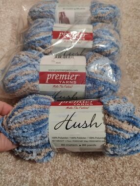 Premier Hush Plush Yarn, 4 Skeins, Color Denim